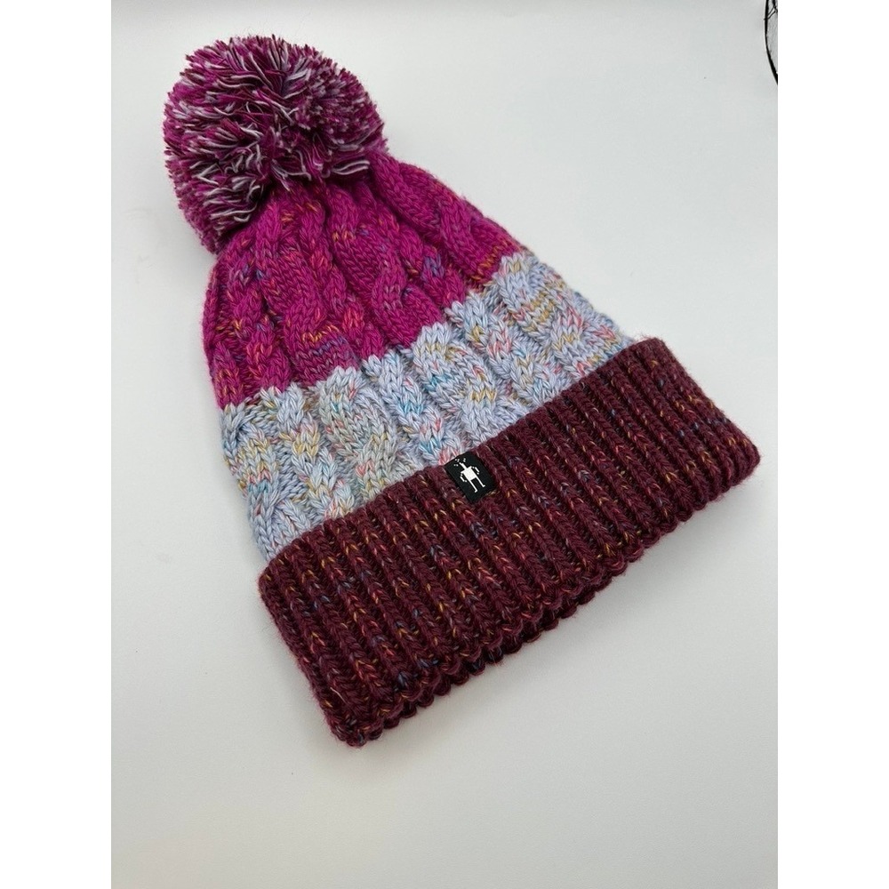 Smartwool Lodge Girl Beanie Purple Multi Merino Wool Blend Pom Pom SW011500 F22